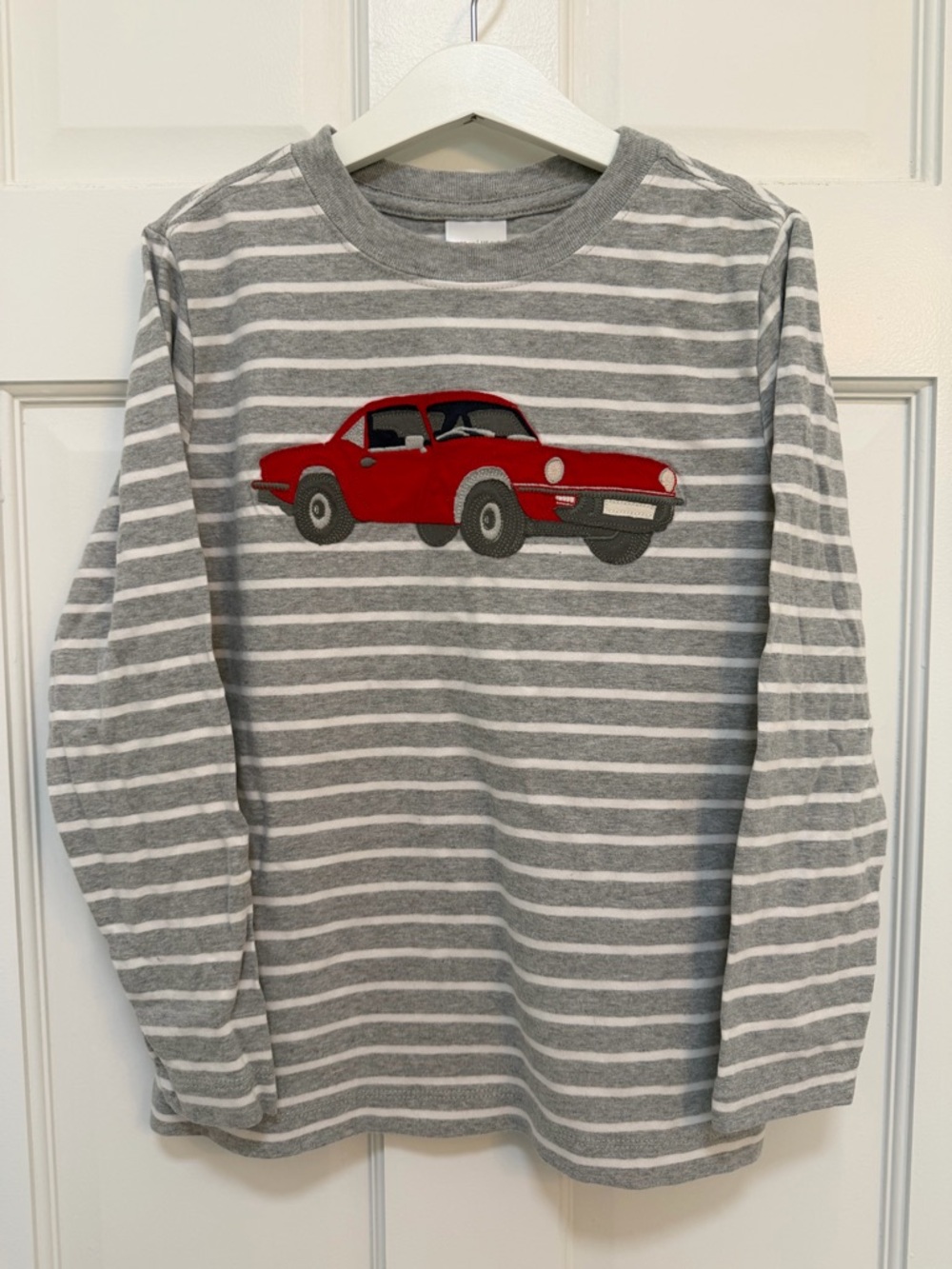 Hanna Andersson Striped Long-Sleeve Tee with Appliqué Red Car 100% Cotton‎